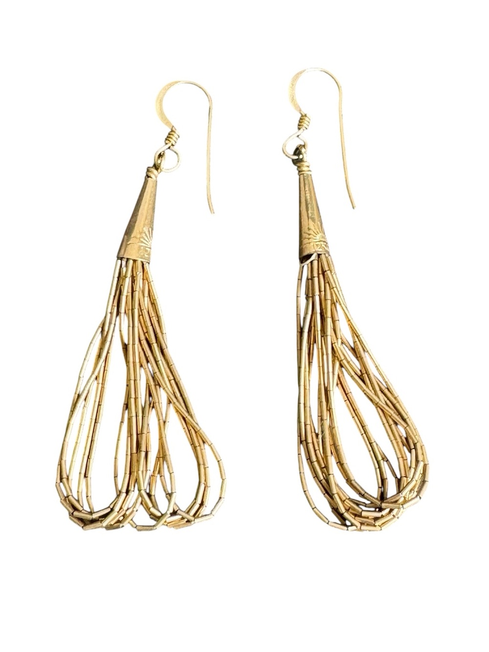 Vintage Liquid Gold Earrings 12k Gold Filled Beaded Tassel Dangle Drop Handmade